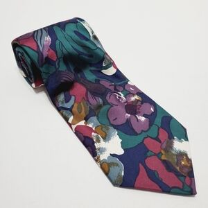 Ted Lapidus Multicolor Floral Abstract Pattern Men's Silk Neck Tie  56x4"